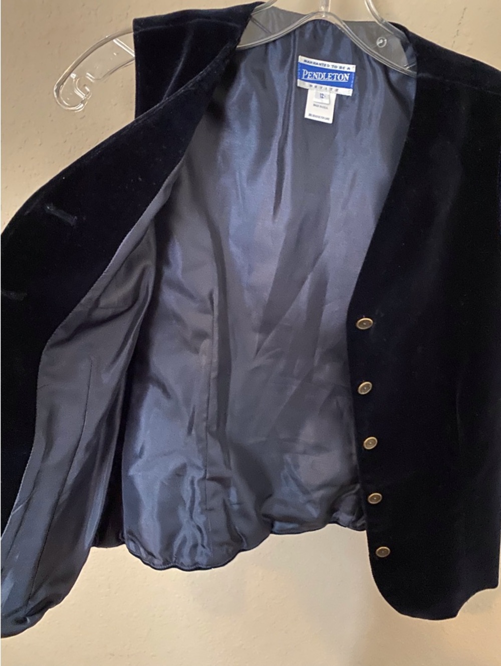 Pendleton Blue Velvet Button Front Vest - Picture 8 of 8